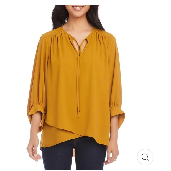 NWT Karen Kane Crossover Blouse in Mustard Color Size Small - Picture 1 of 15